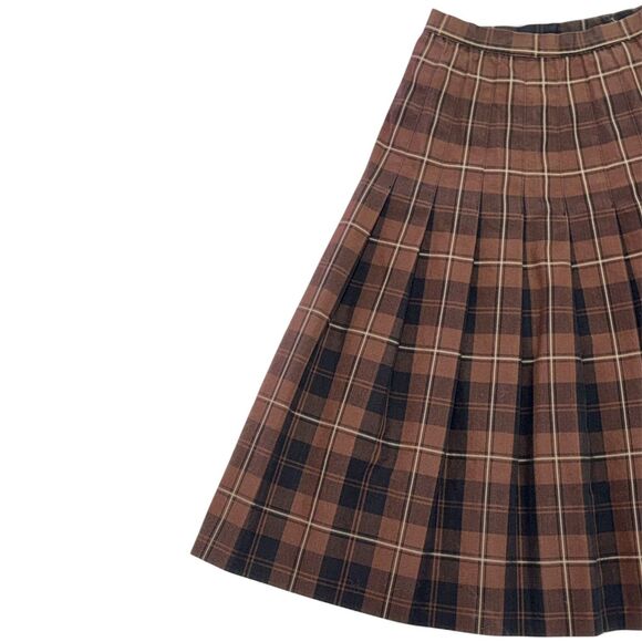 Century Of Boston Brown Plaid Pleated Skirt Dark Academia School 70s - Picture 6 of 10